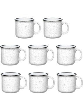 Set of 8 White Ceramic Campfire Mugs - 15 Oz Coffee & Tea Cups for Home, Travel